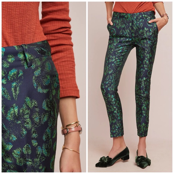 Anthropologie Pants - ANTHROPOLOGIE 30 NWT Lizzy Fancy Trousers Peacock Metallic Cigarette Pants 10 12